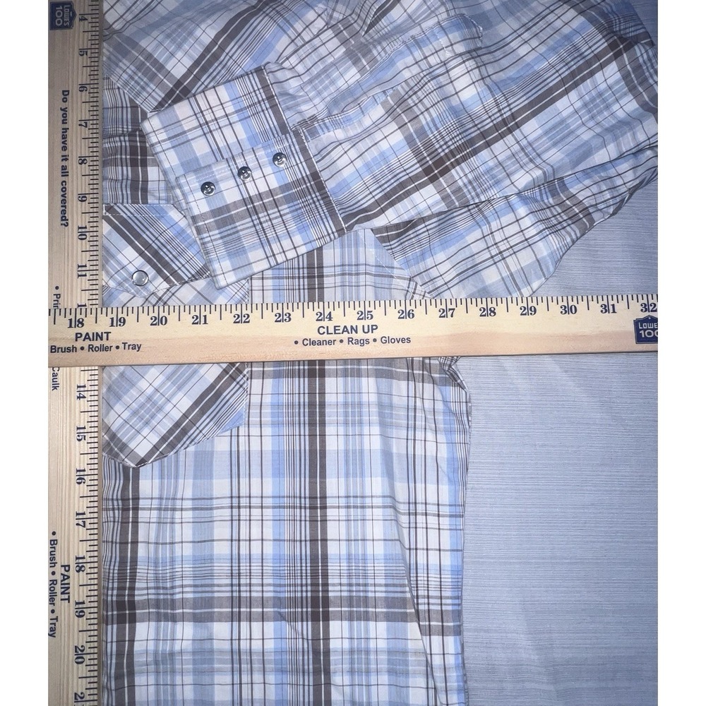 Wrangler Wrancher Shirt Mens 2X Blue Plaid Pearl Snap Chest Pockets Western‎ - Picture 7 of 9